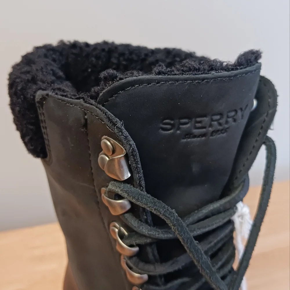 NWT Sperry Saltwater Tall Leather Black Waterproof Boot Size 6.5 - Picture 11 of 16